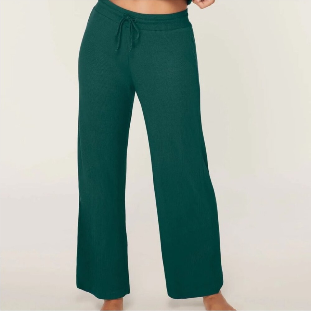 NWT Andie Swim The Wide Leg Pant Fern Green Large Bamboo Waffle Knit Comfy